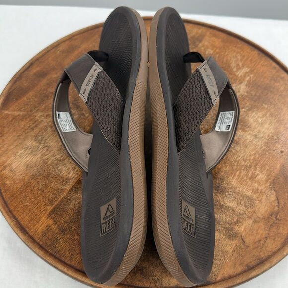 Reef Sandals Mens 13 Santa Ana Brown Faux Leather Thong Flip Flop Beach Surf